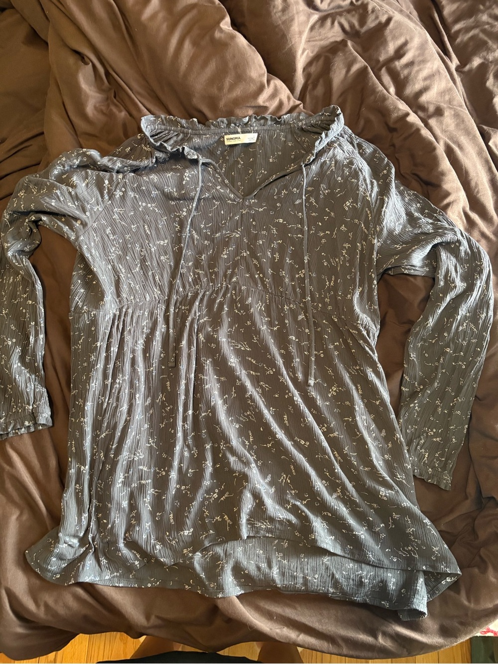Sonoma Slate Gray Floral Peasant Blouse